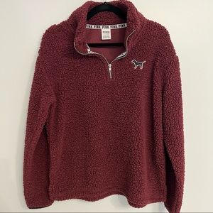Victoria’s Secret Pink Burgundy Fleece Quarter Zip Sweatshirt Small